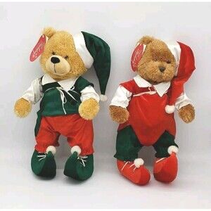 2 T.L. TOYS HK LTD boy and girl teddy bears multicolor Christmas Plush